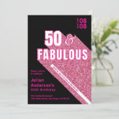 Invitation Chic Sparkling Black & Pink Fabuleux 50e anniversa (Debout devant)