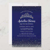 Invitation Chic Sparkling Bleu Argent Tiara Quinceanera (Devant)