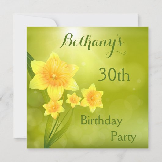 Invitation Chic Spring Daffodils Bokeh fête du 30e anniversai (Devant)