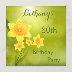 Invitation Chic Spring Daffodils Bokeh fête du 80e anniversai