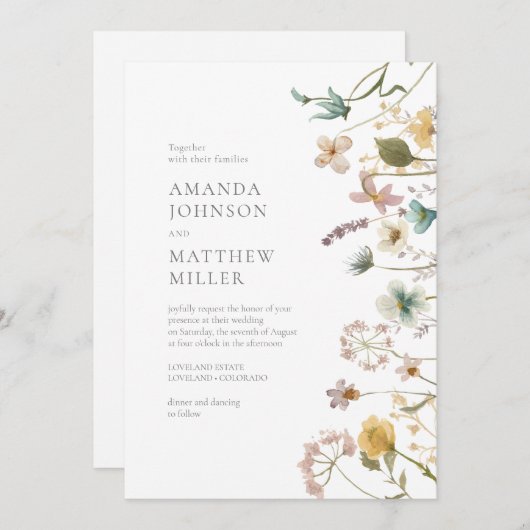 Invitation Chic Spring Delicate Mariage de fleurs pressées (Devant / Derrière)