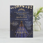 Invitation Chic Starry Night Marine Bleu Robe Or Quinceañera (Debout devant)