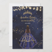 Invitation Chic Starry Night Marine Bleu Robe Or Quinceañera (Dos)