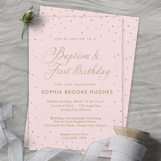 Invitation Chic Stars Baptême de fille et premier anniversair