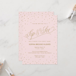 Invitation Chic Stars rose bébé fille Sip et voir douche