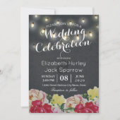 Invitation Chic String éclaire Floral Black Grunge Mariage (Devant)