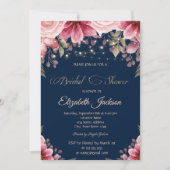 Invitation Chic String éclaire Floral Navy Blue Fête des mari (Devant)
