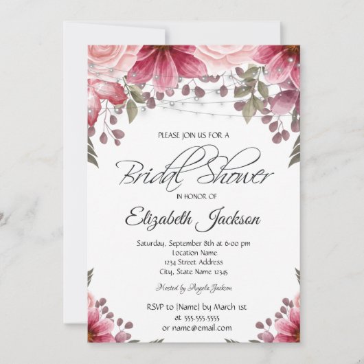 Invitation Chic String éclaire la Fête des mariées florale (Devant)