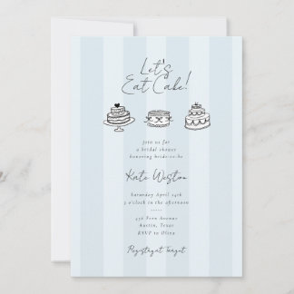 Invitation Chic Striped Let’s Eat Cake Blue Bridal Shower