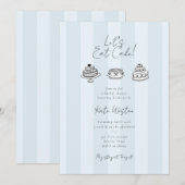 Invitation Chic Striped Let’s Eat Cake Blue Bridal Shower (Devant / Derrière)