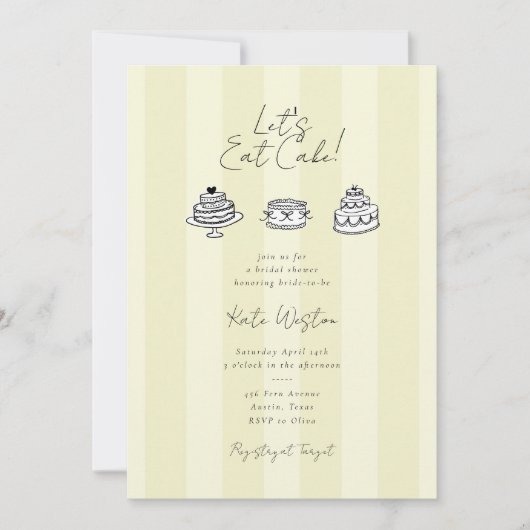 Invitation Chic Striped Let’s Eat Cake Yellow Bridal Shower (Devant)