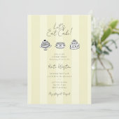 Invitation Chic Striped Let’s Eat Cake Yellow Bridal Shower (Debout devant)
