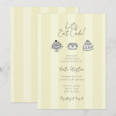 Invitation Chic Striped Let’s Eat Cake Yellow Bridal Shower (Devant / Derrière)