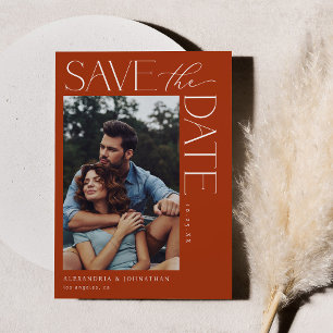 Invitation Chic Stylish Photo Enregistrer la date 2 rouille O