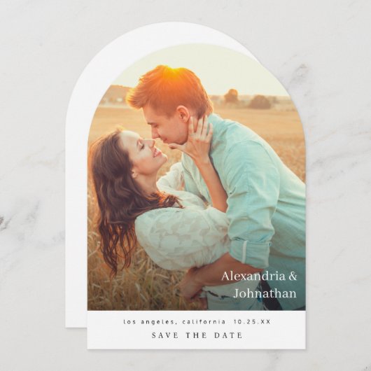 Invitation Chic Stylish Photo Enregistrer la date Arc (Devant / Derrière)