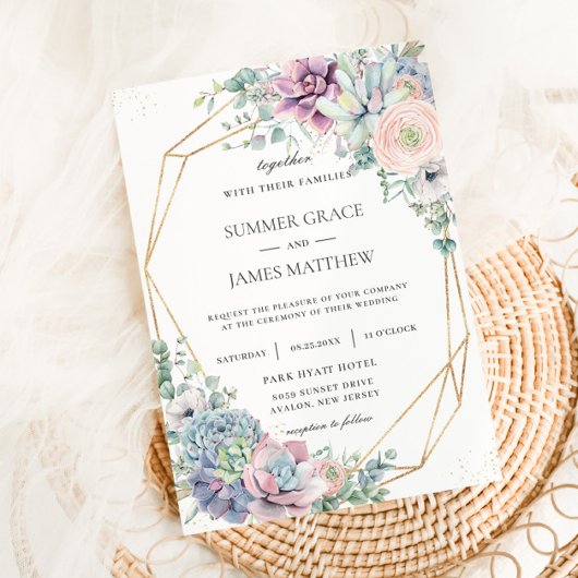 Invitation Chic Succulents Floral Greenery Mariage géométriqu