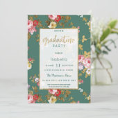 Invitation Chic summery vert rose or rose floral Graduation (Debout devant)