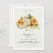 Invitation Chic Sunflower Blanc Citrouilles Thanksgiving Dîne (Devant)