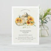 Invitation Chic Sunflower Blanc Citrouilles Thanksgiving Dîne (Debout devant)