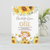 Invitation Chic Sunflower Monkey Greenery Or 1er anniversaire (Debout devant)