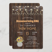 Invitation Chic Sunflowers String Lumières Fête de chauffage  (Devant / Derrière)