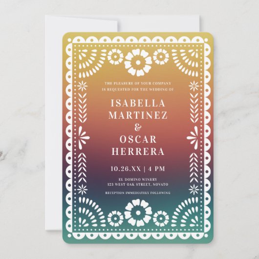 Invitation Chic Sunset Gradient Papel Picado Inspiré Mariage (Devant)