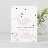 Invitation Chic Swan, Étoiles, Baby shower Princesse (Debout devant)