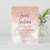 Invitation Chic Sweet 16 Blush Rose Rose Parties scintillant  (Debout devant)