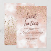 Invitation Chic Sweet 16 Blush Rose Rose Parties scintillant  (Devant / Derrière)
