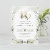Invitation Chic Sweet 16 Botanical Greenery Or Anniversaire (Debout devant)
