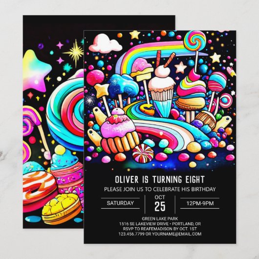 Invitation Chic Sweet Celebration Anniversaire (Devant / Derrière)