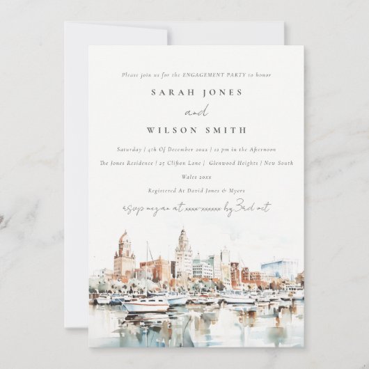 Invitation Chic Tampa Floride Skyline Fiançailles d'aquarelle (Devant)