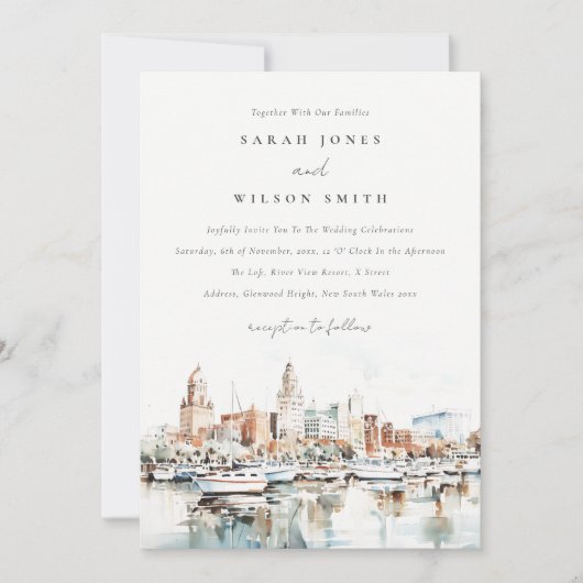 Invitation Chic Tampa Floride Skyline Mariage d'aquarelle (Devant)