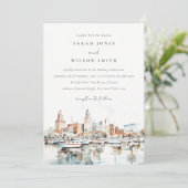 Invitation Chic Tampa Floride Skyline Mariage d'aquarelle (Debout devant)