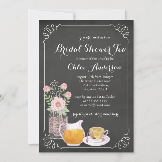 Invitation Chic Teacup Chalkboard Bridal Douche (Devant)