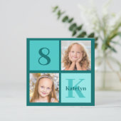 Invitation Chic Teal Photo Collage Custom Birthday Party (Debout devant)