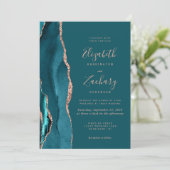 Invitation Chic Teal Rose Gold Agate QR Code Wedding (Debout devant)
