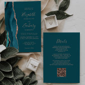 Invitation Chic Teal Rose Gold Agate QR Code Wedding
