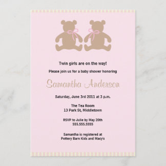 Invitation Chic Teddy Bear Baby shower - Twin Girl