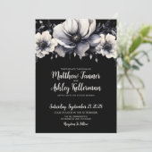 Invitation Chic tendance moderne noir Mariage Floral (Debout devant)