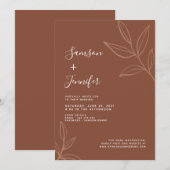 Invitation Chic Terracotta avec Mariage virtuel Boho Feuille (Devant / Derrière)