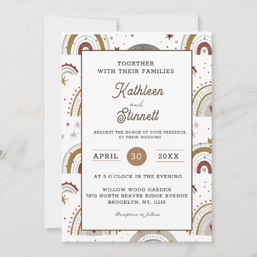Invitation Chic Terracotta Bold Bright Boho Rainbow mariage (Devant)