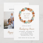 Invitation Chic Thanksgiving Dîner Automne Wreath Holiday Pho (Devant / Derrière)