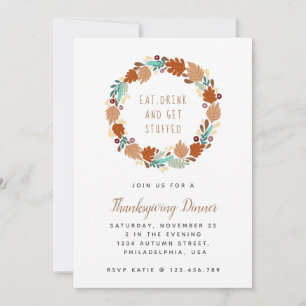 Invitation Chic Thanksgiving Dîner Automne Wreath Holiday Pho
