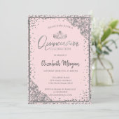 Invitation Chic Tiara Argent, Diamants Blush Pink Quinceañera (Debout devant)