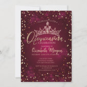 Invitation Chic Tiara, Diamonds Bourgogne Quinceañera (Devant)