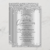 Invitation Chic Tiara, Parties scintillant Argent Drops Quinc (Devant / Derrière)