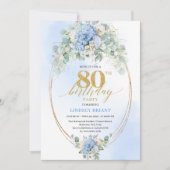 Invitation Chic Timeless Blue Hydrangea Floral 80th Birthday (Devant)