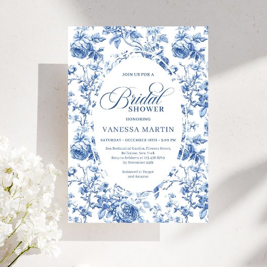 Invitation Chic Timeless Navy Chinoiserie Toile Bridal Shower