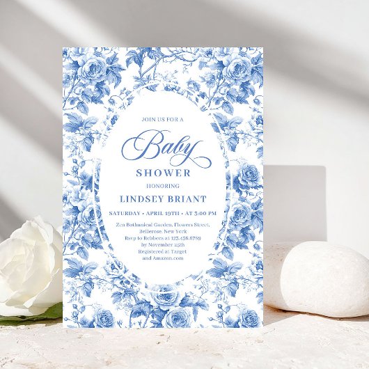 Invitation Chic Timeless Royal Blue Toile de Jouy Baby Shower